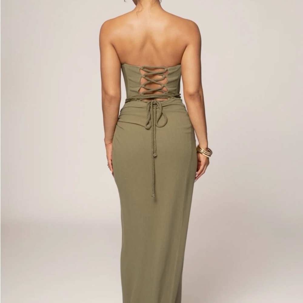 JLUXLABEL OLIVE DESTINATION LINEN SKIRT SET - Picture 3 of 8